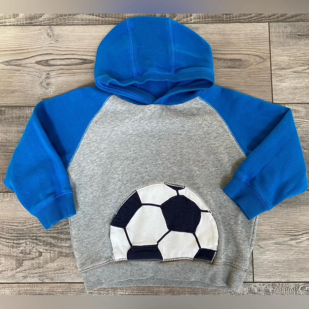 ⚽️ Gymboree Soccer Fall Ball Hoodie Sweatshirt Royal Blue Gray Boy’s 4T 5T 4/5